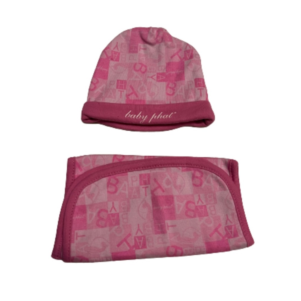 RARE BABY PHAT PINK BURP CLOTH AND HAT SET